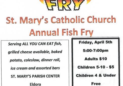 Fish Fry – St. Mary, Eldora -April 5