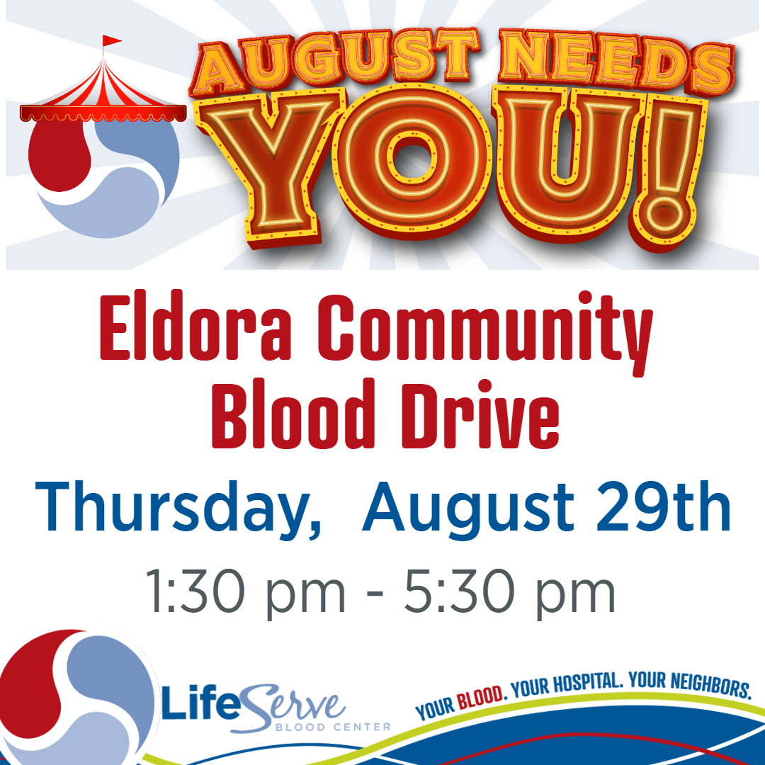 Blood Drive Aug. 29 @ St. Mary, Eldora